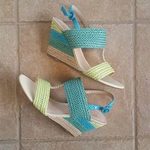 Marc Fisher blue and green wedge sandals